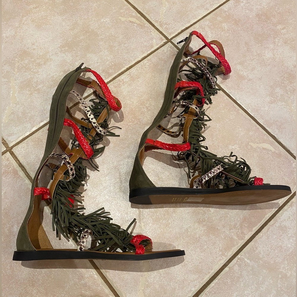 Aldo Tharesa Gladiator Fringe Boho Flat Western Festival Cowgirl Sandals 7.5 - Picture 6 of 15